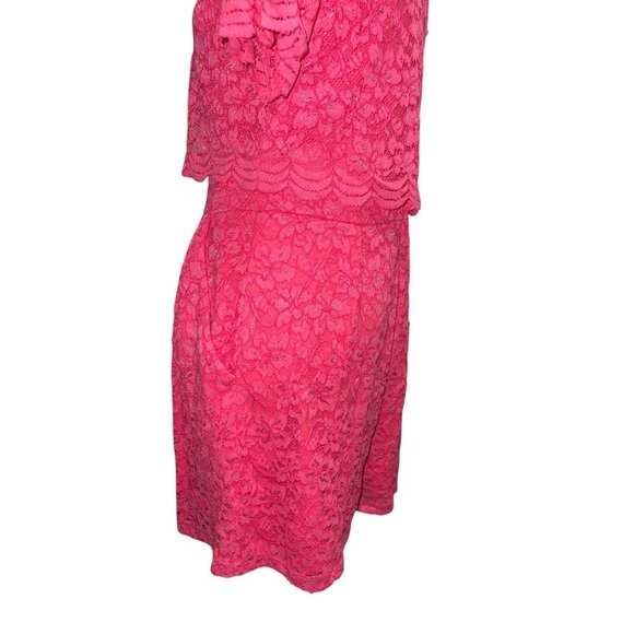 Taylor Womens Hot Pink Floral Lace Overlay Dress Size 10 Short Sleeves Crew Neck - Picture 14 of 16